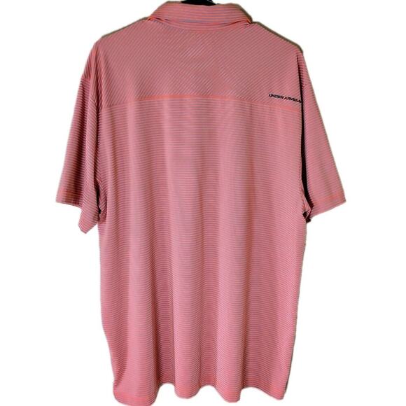 Under Armour Performance HeatGear Polo Shirt Mens XXL Orange/Gray Stripe Golf - Picture 2 of 9